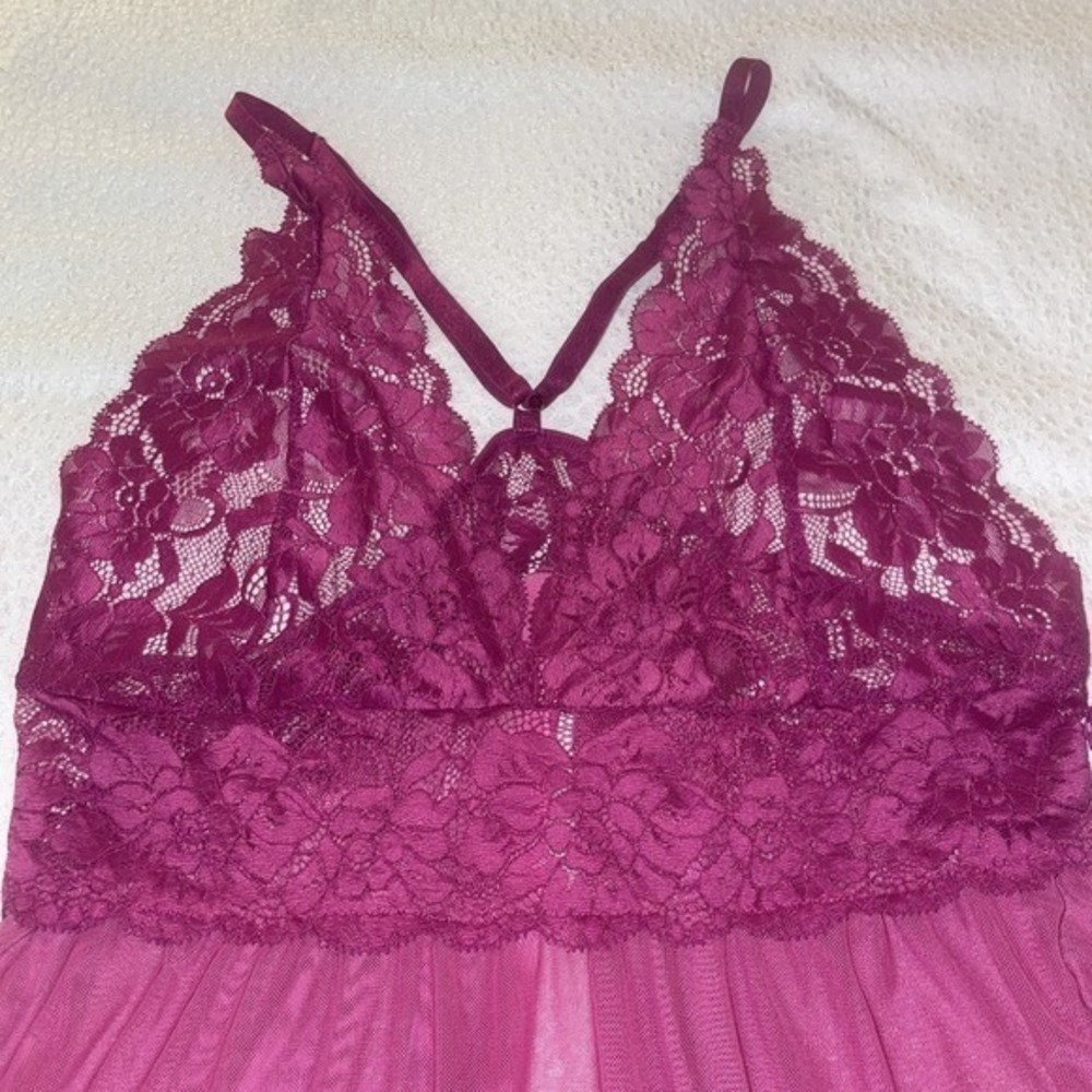 Magenta Purple Lace Sheer Mesh‎ Flyaway Babydoll Chemise Lingerie XXL Unbranded